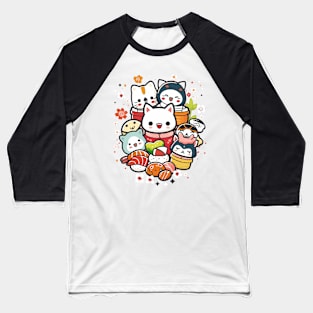 Kawaii Asia Food Sushi Cat Cute Animal Baseball T-Shirt